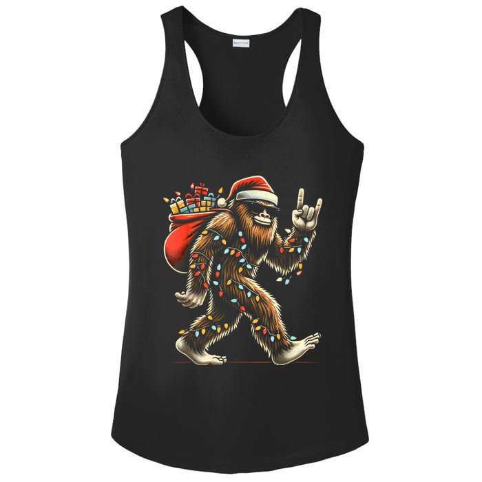 Santa Bigfoot Christmas Lights Funny Sasquatch Believe Ladies PosiCharge Competitor Racerback Tank