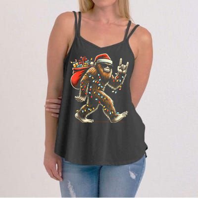 Santa Bigfoot Christmas Lights Funny Sasquatch Believe Women's Strappy Tank