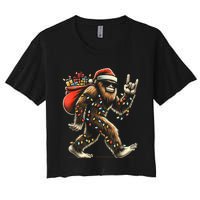 Santa Bigfoot Christmas Lights Funny Sasquatch Believe Women's Crop Top Tee