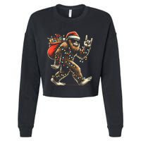 Santa Bigfoot Christmas Lights Funny Sasquatch Believe Cropped Pullover Crew