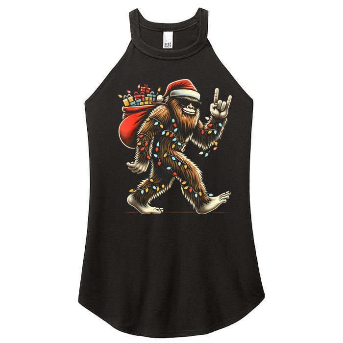 Santa Bigfoot Christmas Lights Funny Sasquatch Believe Women's Perfect Tri Rocker Tank