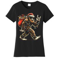 Santa Bigfoot Christmas Lights Funny Sasquatch Believe Women's T-Shirt