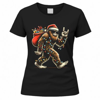 Santa Bigfoot Christmas Lights Funny Sasquatch Believe Women's T-Shirt