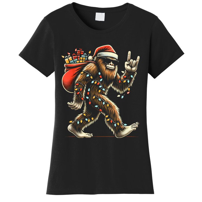 Santa Bigfoot Christmas Lights Funny Sasquatch Believe Women's T-Shirt