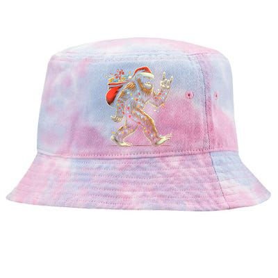 Santa Bigfoot Christmas Lights Funny Sasquatch Believe Tie-Dyed Bucket Hat