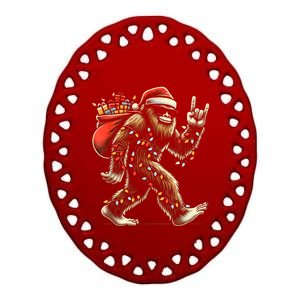 Santa Bigfoot Christmas Lights Funny Sasquatch Believe Ceramic Oval Ornament