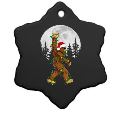 Santa Bigfoot Christmas Sasquatch Rock Roll Believe Pajamas  Ceramic Star Ornament