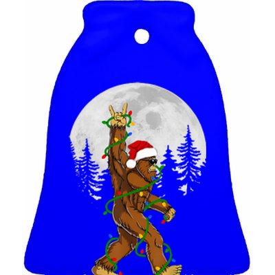 Santa Bigfoot Christmas Sasquatch Rock Roll Believe Pajamas  Ceramic Bell Ornament