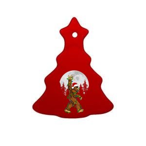 Santa Bigfoot Christmas Sasquatch Rock Roll Believe Pajamas  Ceramic Tree Ornament