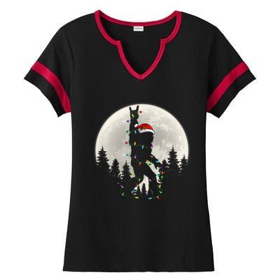 Santa Bigfoot Christmas Lights Funny Xmas Sasquatch Ladies Halftime Notch Neck Tee