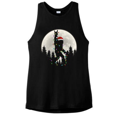 Santa Bigfoot Christmas Lights Funny Xmas Sasquatch Ladies PosiCharge Tri-Blend Wicking Tank