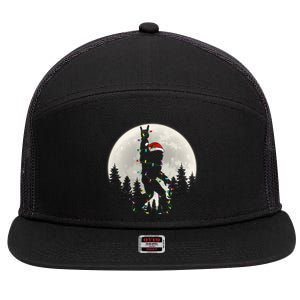 Santa Bigfoot Christmas Lights Funny Xmas Sasquatch 7 Panel Mesh Trucker Snapback Hat