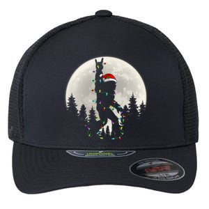 Santa Bigfoot Christmas Lights Funny Xmas Sasquatch Flexfit Unipanel Trucker Cap