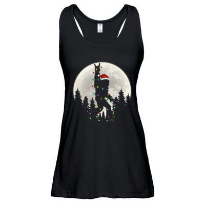 Santa Bigfoot Christmas Lights Funny Xmas Sasquatch Ladies Essential Flowy Tank