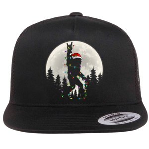 Santa Bigfoot Christmas Lights Funny Xmas Sasquatch Flat Bill Trucker Hat