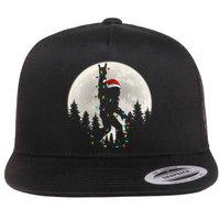 Santa Bigfoot Christmas Lights Funny Xmas Sasquatch Flat Bill Trucker Hat