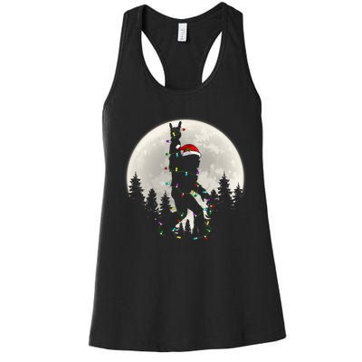 Santa Bigfoot Christmas Lights Funny Xmas Sasquatch Women's Racerback Tank