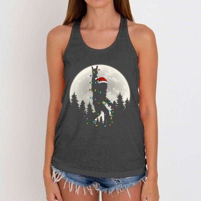 Santa Bigfoot Christmas Lights Funny Xmas Sasquatch Women's Knotted Racerback Tank