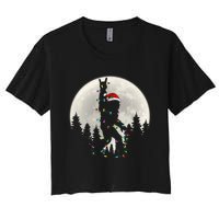 Santa Bigfoot Christmas Lights Funny Xmas Sasquatch Women's Crop Top Tee