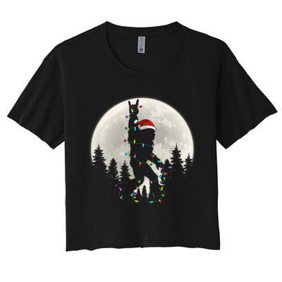 Santa Bigfoot Christmas Lights Funny Xmas Sasquatch Women's Crop Top Tee