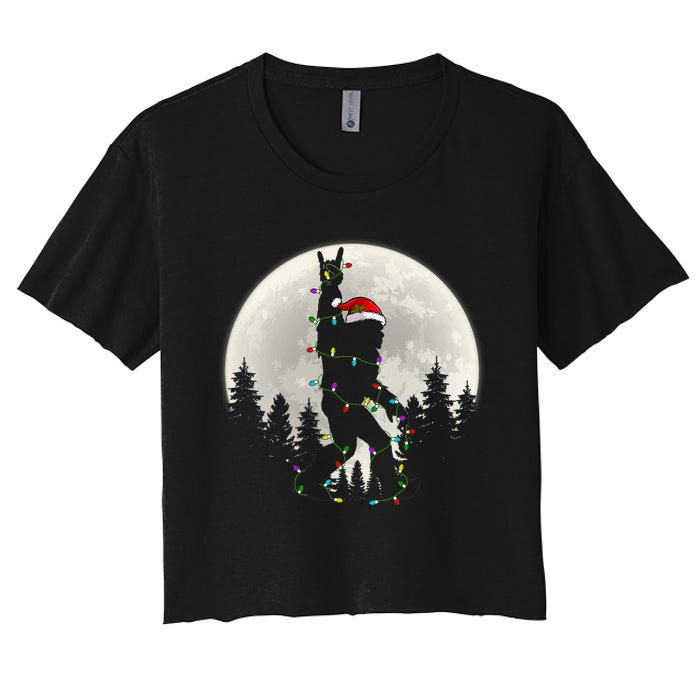 Santa Bigfoot Christmas Lights Funny Xmas Sasquatch Women's Crop Top Tee