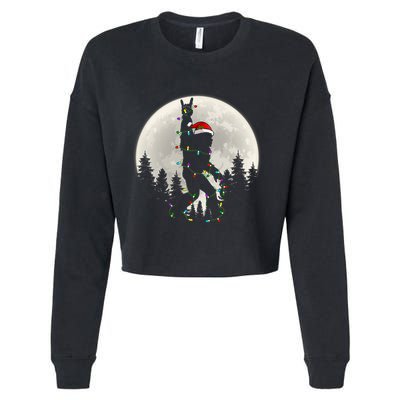 Santa Bigfoot Christmas Lights Funny Xmas Sasquatch Cropped Pullover Crew