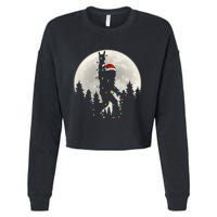 Santa Bigfoot Christmas Lights Funny Xmas Sasquatch Cropped Pullover Crew