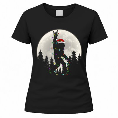 Santa Bigfoot Christmas Lights Funny Xmas Sasquatch Women's T-Shirt