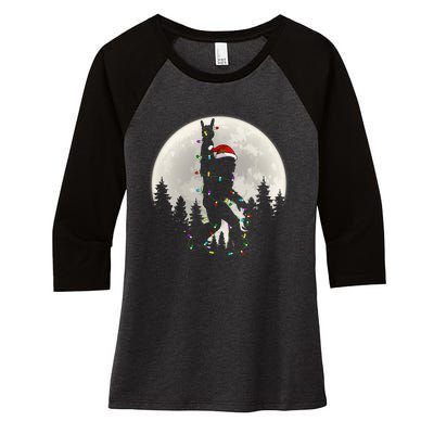 Santa Bigfoot Christmas Lights Funny Xmas Sasquatch Women's Tri-Blend 3/4-Sleeve Raglan Shirt