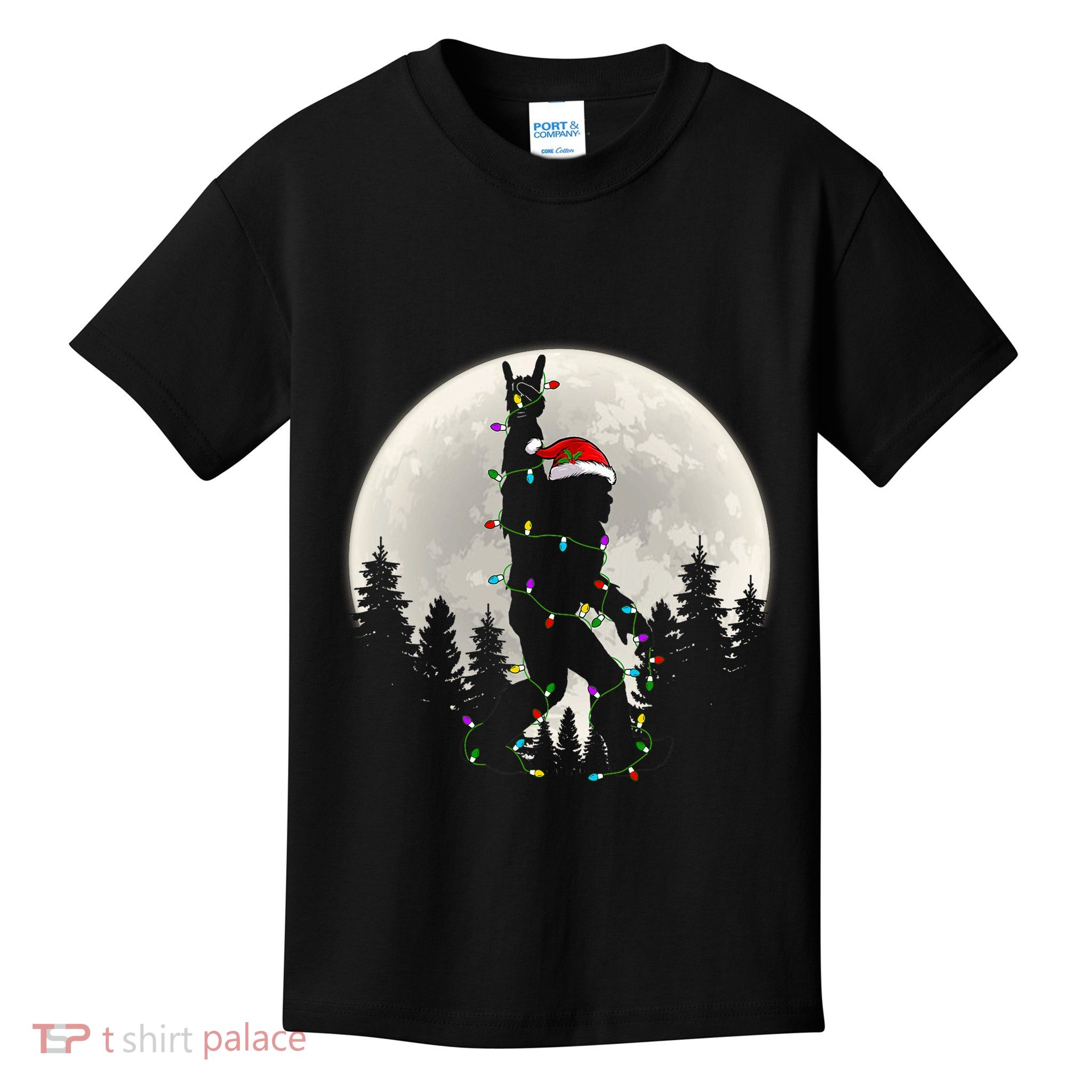 Santa Bigfoot Christmas Lights Funny Xmas Sasquatch Kids T-Shirt