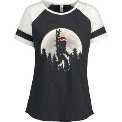 Santa Bigfoot Christmas Lights Funny Xmas Sasquatch Enza Ladies Jersey Colorblock Tee