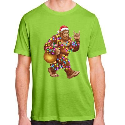 Santa Bigfoot Christmas Lights Rock Funny Sasquatch Believe Adult ChromaSoft Performance T-Shirt