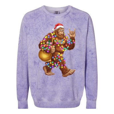 Santa Bigfoot Christmas Lights Rock Funny Sasquatch Believe Colorblast Crewneck Sweatshirt