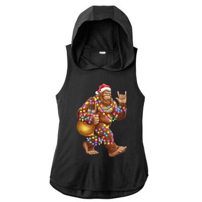 Santa Bigfoot Christmas Lights Rock Funny Sasquatch Believe Ladies PosiCharge Tri-Blend Wicking Draft Hoodie Tank