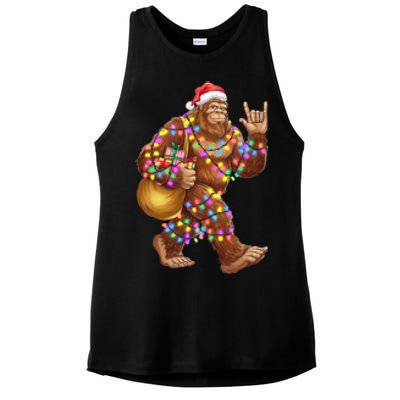 Santa Bigfoot Christmas Lights Rock Funny Sasquatch Believe Ladies PosiCharge Tri-Blend Wicking Tank