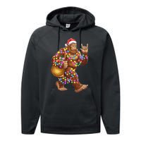 Santa Bigfoot Christmas Lights Rock Funny Sasquatch Believe Performance Fleece Hoodie