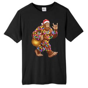 Santa Bigfoot Christmas Lights Rock Funny Sasquatch Believe Tall Fusion ChromaSoft Performance T-Shirt