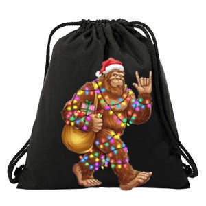 Santa Bigfoot Christmas Lights Rock Funny Sasquatch Believe Drawstring Bag