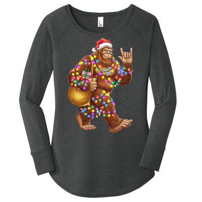 Santa Bigfoot Christmas Lights Rock Funny Sasquatch Believe Women's Perfect Tri Tunic Long Sleeve Shirt