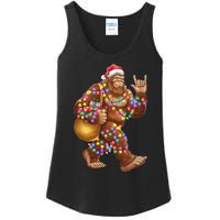 Santa Bigfoot Christmas Lights Rock Funny Sasquatch Believe Ladies Essential Tank