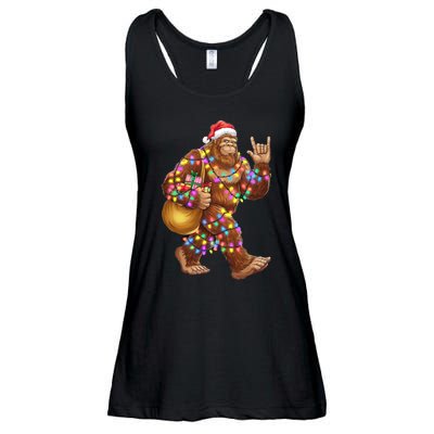 Santa Bigfoot Christmas Lights Rock Funny Sasquatch Believe Ladies Essential Flowy Tank