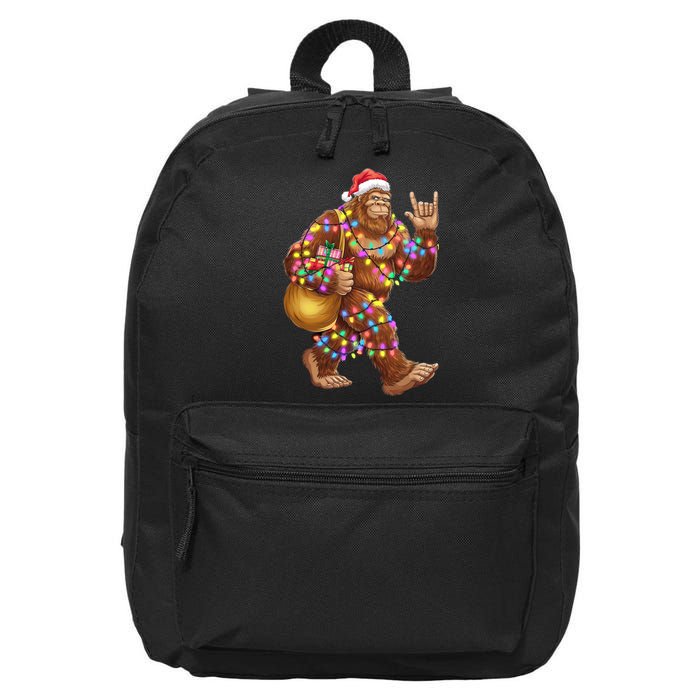 Santa Bigfoot Christmas Lights Rock Funny Sasquatch Believe 16 in Basic Backpack