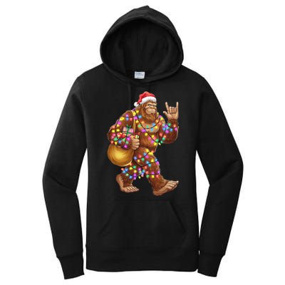 Santa Bigfoot Christmas Lights Rock Funny Sasquatch Believe Women's Pullover Hoodie