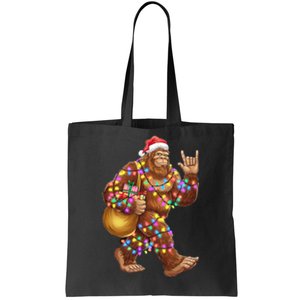 Santa Bigfoot Christmas Lights Rock Funny Sasquatch Believe Tote Bag