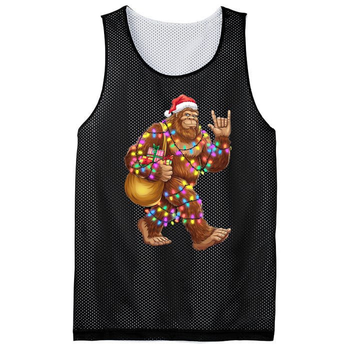 Santa Bigfoot Christmas Lights Rock Funny Sasquatch Believe Mesh Reversible Basketball Jersey Tank