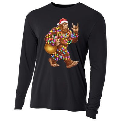 Santa Bigfoot Christmas Lights Rock Funny Sasquatch Believe Cooling Performance Long Sleeve Crew