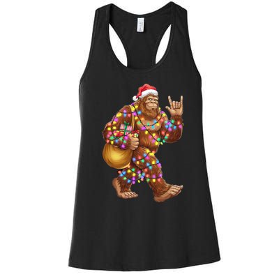 Santa Bigfoot Christmas Lights Rock Funny Sasquatch Believe Women's Racerback Tank