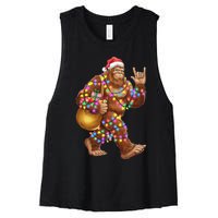 Santa Bigfoot Christmas Lights Rock Funny Sasquatch Believe Women's Racerback Cropped Tank