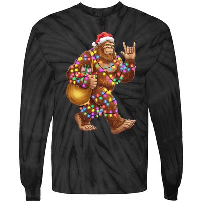 Santa Bigfoot Christmas Lights Rock Funny Sasquatch Believe Tie-Dye Long Sleeve Shirt