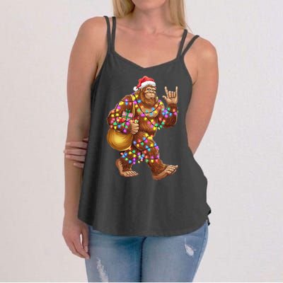 Santa Bigfoot Christmas Lights Rock Funny Sasquatch Believe Women's Strappy Tank